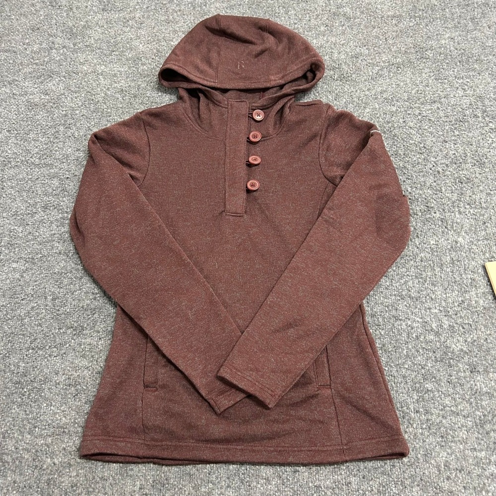 Columbia Hoodie Womens Size S Maroon Heathered Button Neck Pullover Outdoor